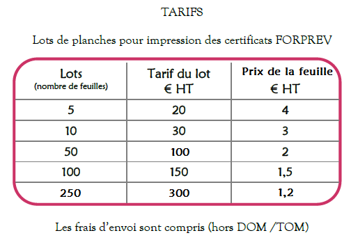 Tarifs planche certificat forprev